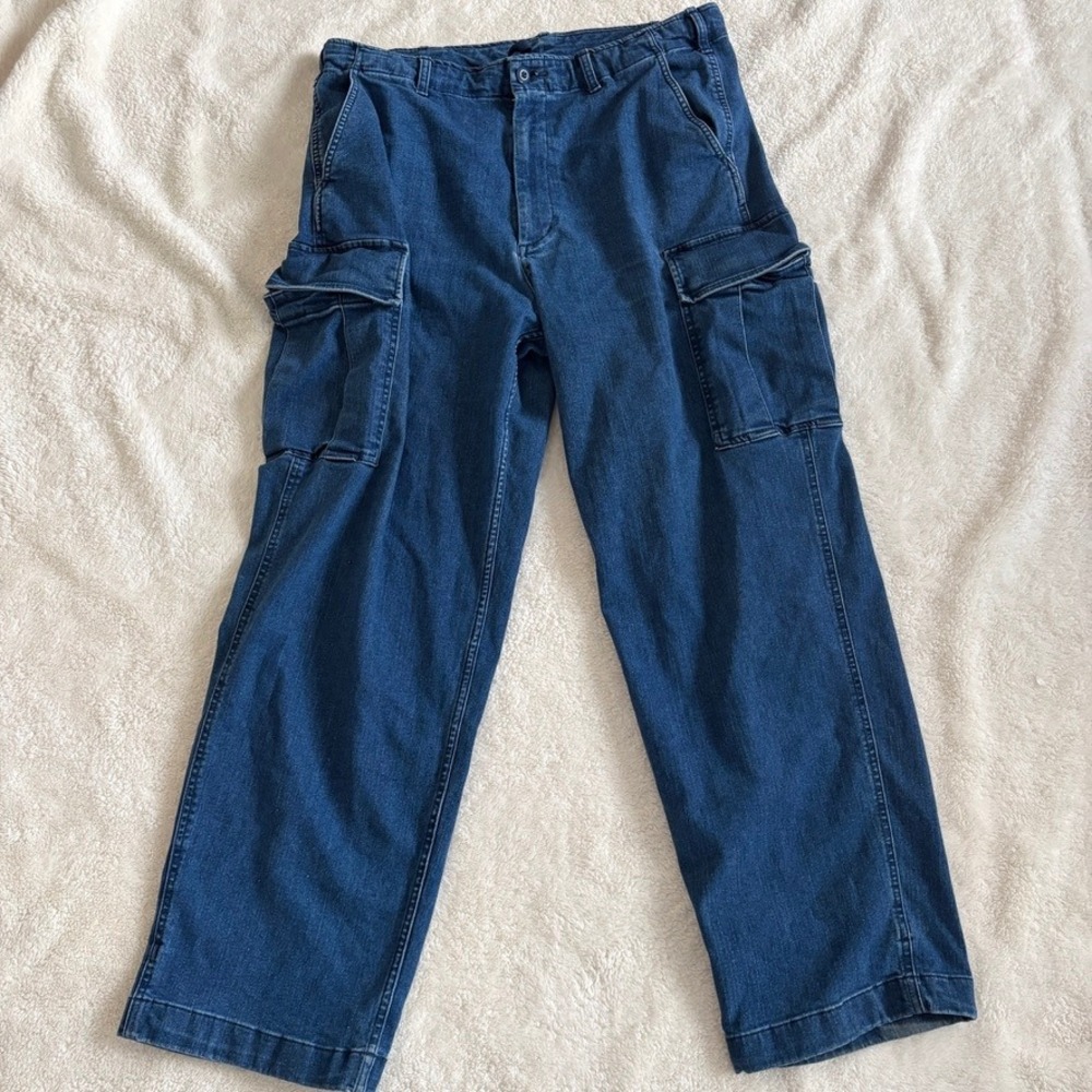 UNIQLO Adjustable Denim Cargo Pants‎ Mens Size L Waist 33-36 In Blue